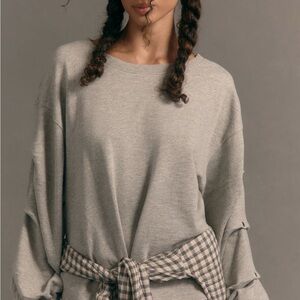 Anthropologie Pilcro Light Gray Casual Tucked Sleeve Crewneck Pullover